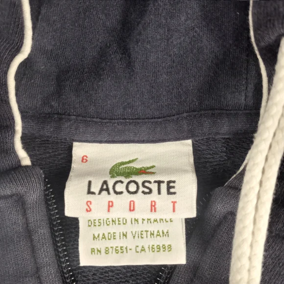 Lacoste Navy Zip-Up Hoodie with White Trim Size Large - Picture 5 of 16